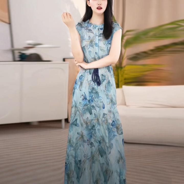 芙蓉丝温婉大方衣服2025夏季新款时尚优雅女士洋气中长款连衣裙子
