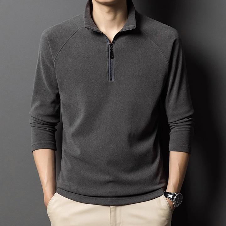 CQV男士纯色半拉链立领长袖T恤秋冬款潮流双面绒休闲打底衫上衣服