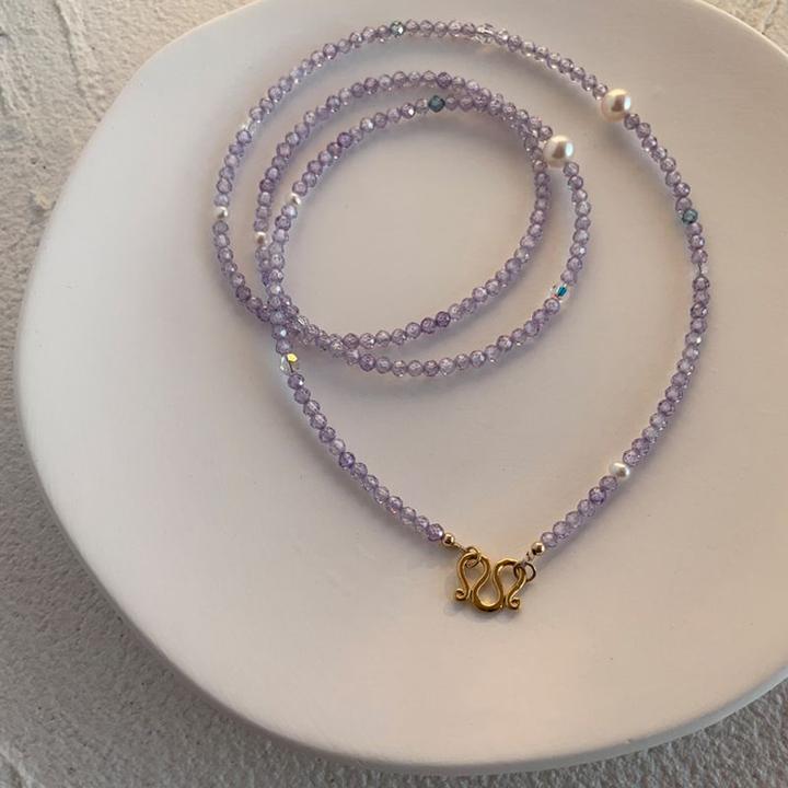 仿珍珠项链泰国佛牌链长款链唐卡时尚百搭可挂吊坠女紫手作