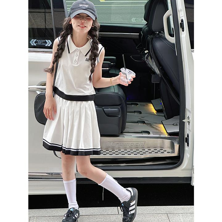 K29200韩系女童polo衫套装裙2025新款夏装儿童休闲背心裙子两件套