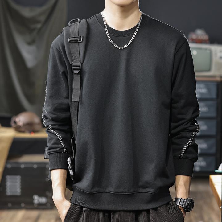 MR.MUDI/穆迪先生设计感明线拼接亲肤保暖圆领卫衣男2025秋季新款