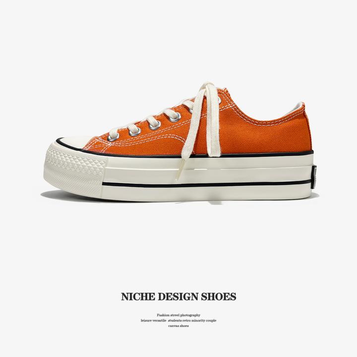 日系冈山厚底增高橘色百搭帆布鞋女休闲鞋休闲增高运动鞋女