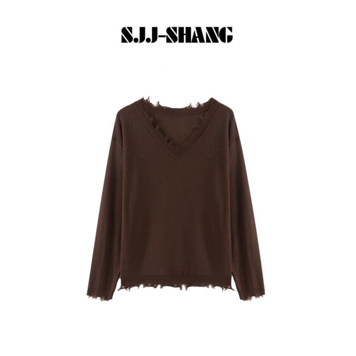 SJJ-SHAN 【牧棕】雅丹风慵懒宽松针织进口100%羊毛针织衫q135149p