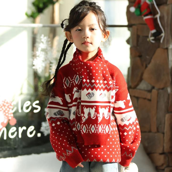 【专柜同款】冬季新款小马花纹保暖毛衣送同色围巾DBA57892