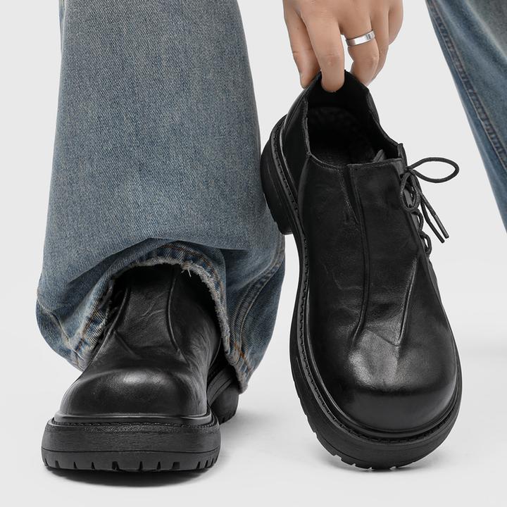 德比鞋男鞋秋季黑色增高厚底小众褶皱高级感翘头皮鞋通勤大头潮鞋