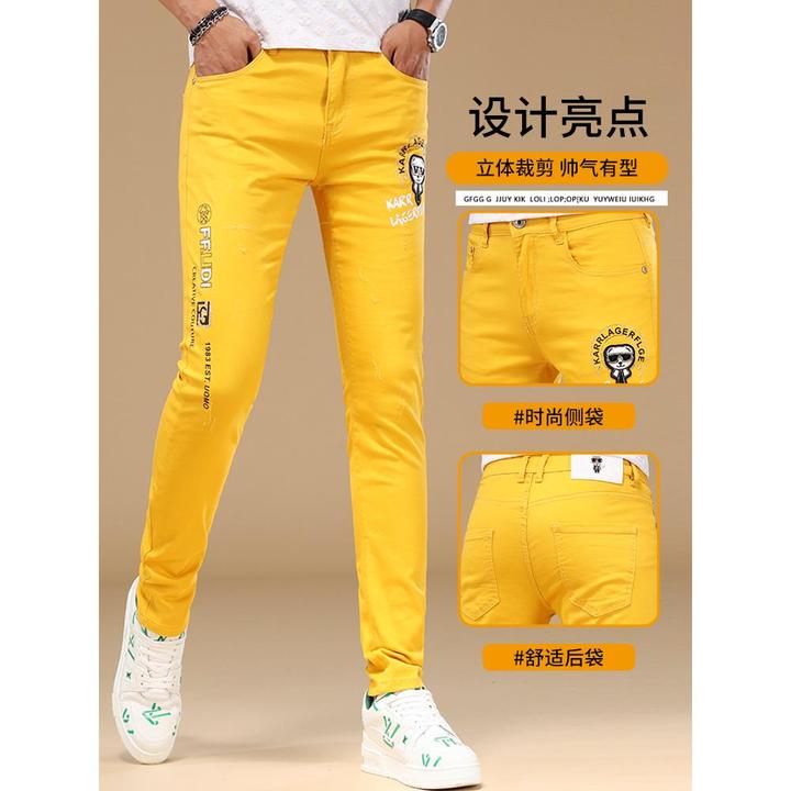 2025新款秋季弹力高端烫钻印花深色牛仔裤男修身小脚潮牌休闲长裤