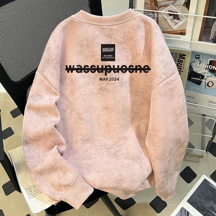 美式重磅蜡染中山套头卫衣男生秋季新款cleanfit百搭短宽硬挺长袖