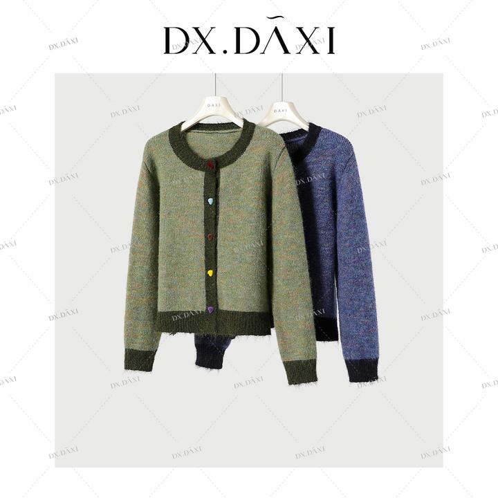 DX.DAXI【巴黎课件】撞色彩点纱针织开衫女气质百搭秋季新款毛衣