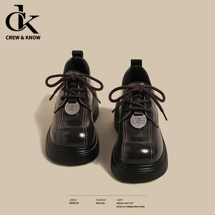 【C·K专柜正品】韩系仙女温柔美搭黑色德比鞋女2025秋冬厚底系带乐