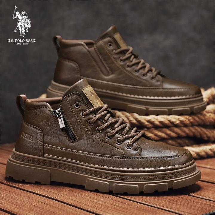 U.S. POLO ASSN.男士复古工装马丁靴英伦时尚百搭高帮休闲乐福鞋