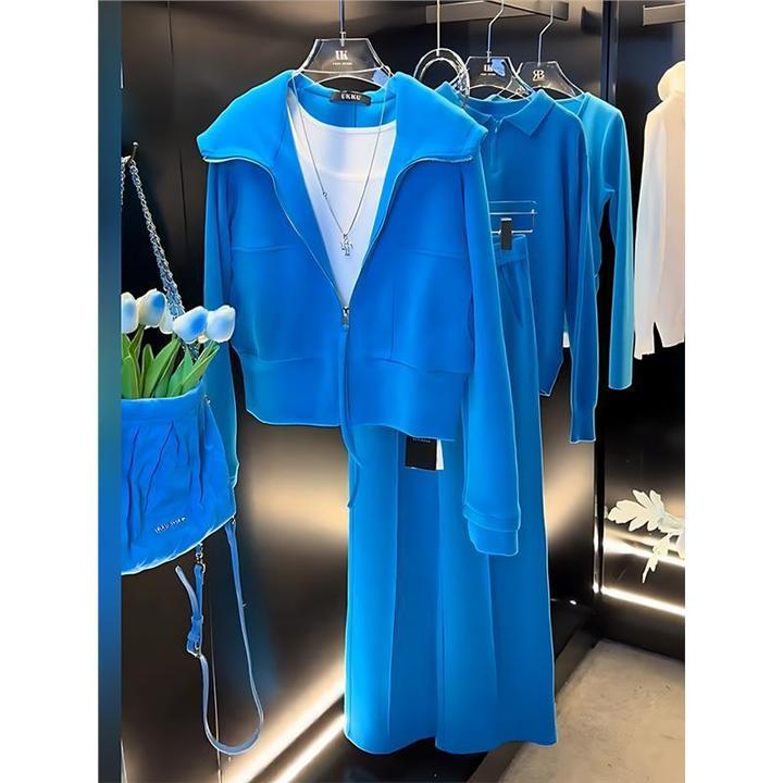 新款春季紫色运动套装女2025时尚减龄拉链开衫冬季搭配一整套女装