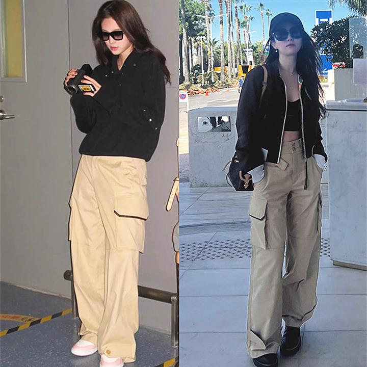 刘亦菲欧阳娜娜同款休闲裤女2025新款多口袋宽松直筒显瘦工装裤