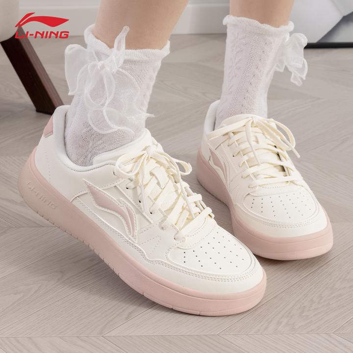 李宁月临女鞋板鞋低帮百搭潮鞋轻便运动鞋小众粉色休闲鞋子女款