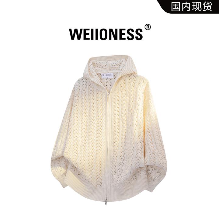 WEIIONESS针织衫毛衣男款秋季百搭纹理感连帽上衣高级感男生衣服