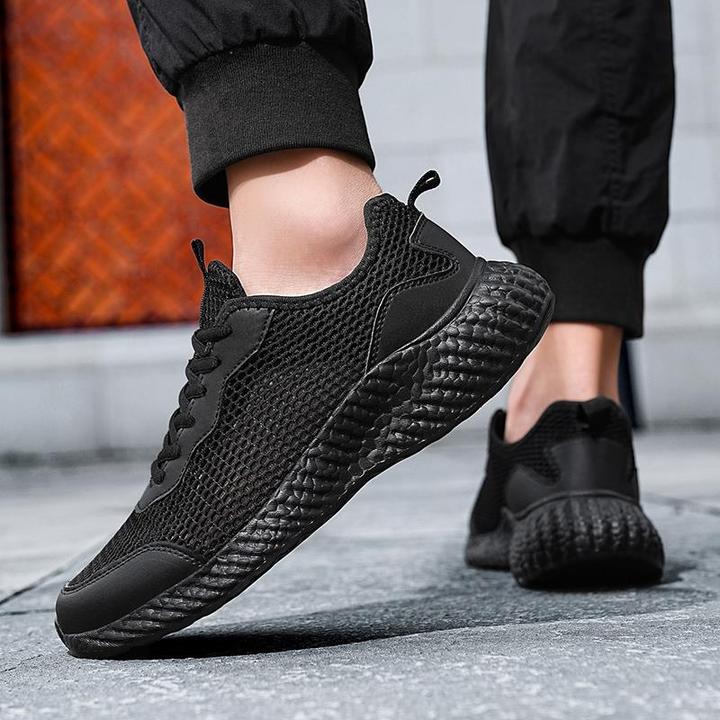 PTRICH夏季男鞋黑色镂空单网面透气跑步运动鞋轻便明星同款运动鞋