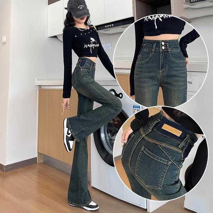 杜拉妮超高腰牛仔微喇叭裤女装秋季弹力小个子微胖垂感修身马蹄裤