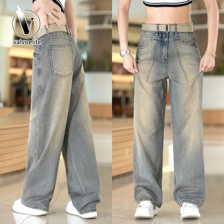 VALVOELITE美式复古牛仔裤男士宽松潮直筒裤个性痞帅垂感拖地裤子