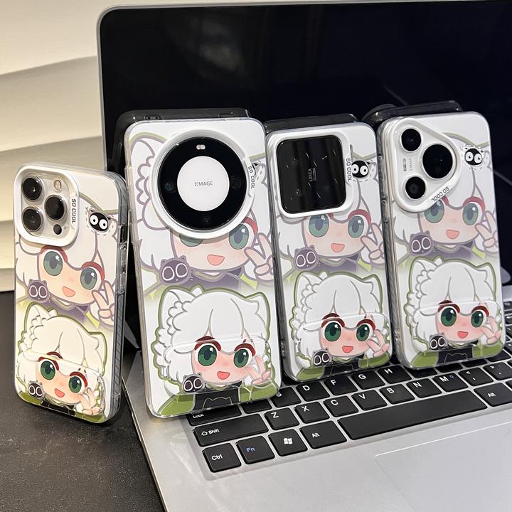 罗小黑适用苹果16promax/17彩银支架手机壳华为小米oppo荣耀vivo