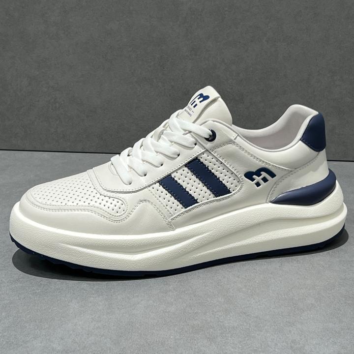 夏季系带休闲板鞋头层牛皮男鞋子春季网眼孔小白鞋潮流运动休闲鞋