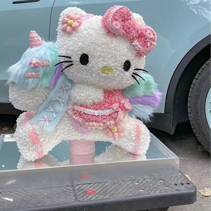 厂家直发梦幻独角兽Kitty永生花KT猫可爱公仔摆件送女友礼物批发