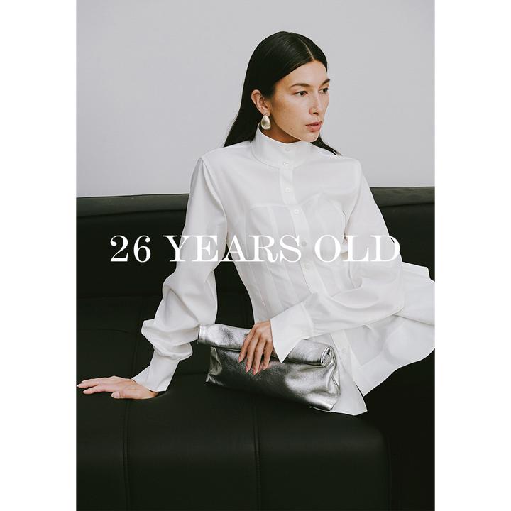 26YEARSOLD原创设计师女鱼尾下摆长袖秋冬高领气质衬衫上衣3732
