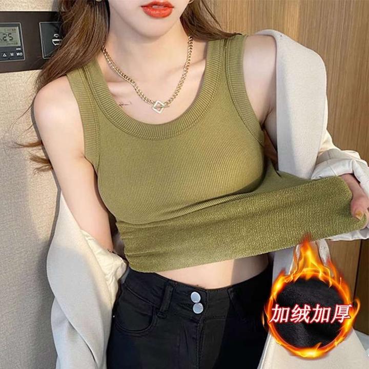 FAVMARTHA小吊带背心女冬季美背西装内搭打底衫加绒加厚一体绒保