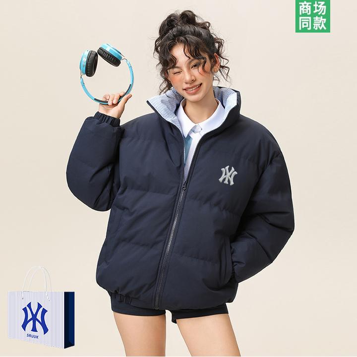 【奥莱折扣】冬季保暖立领棉衣男女款拼接撞色格子青春流行棉服外套