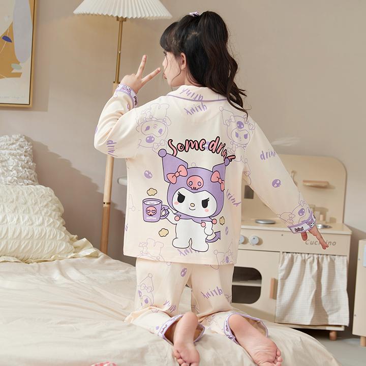 伊束姿儿童睡衣女孩春秋季纯棉长袖套装12岁初中生大童女童家居服