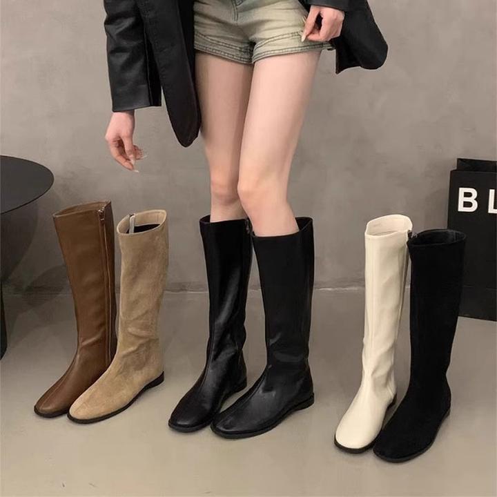 复古平底靴长筒靴女鞋2025年秋冬新款简约百搭骑士靴长靴春秋单靴