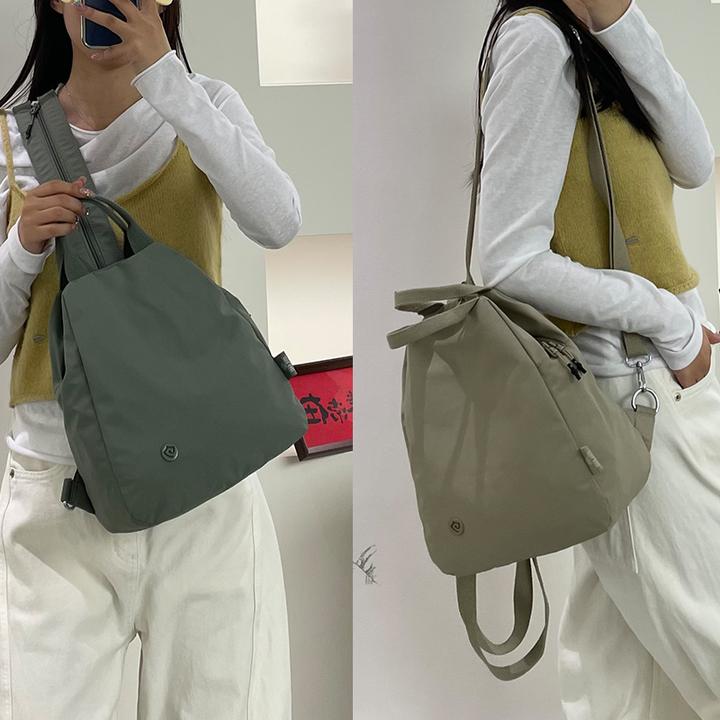 多功能双肩包旅游轻便背包手提包百搭慵懒风斜挎胸包尼龙布流浪包