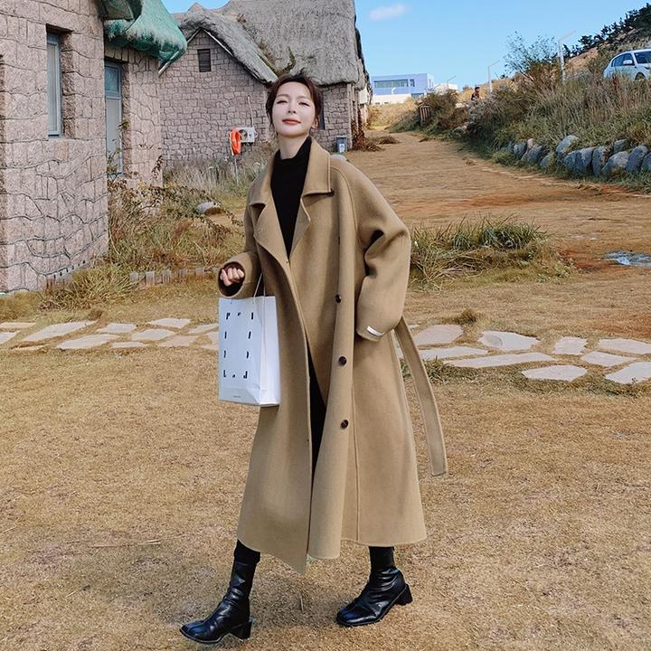 高级感赫本风双面呢子大衣女秋冬新款韩系中长款毛呢厚外套加厚