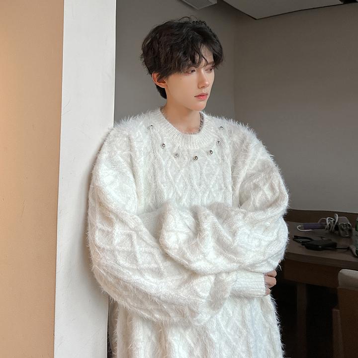 美式复古毛绒针织衫男女秋冬新款宽松慵懒风小众上衣