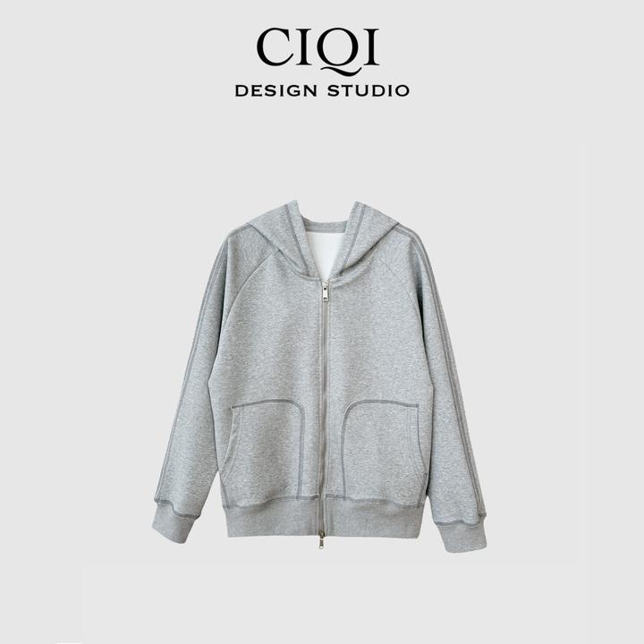 CIQI STUDIO【冰川世纪】双向拉链纯色简约连帽开衫卫衣外套L192706