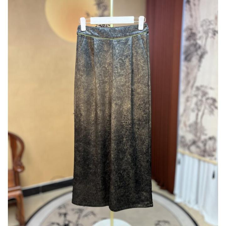 422高端精品老油皮新款时尚休闲百搭裤子女