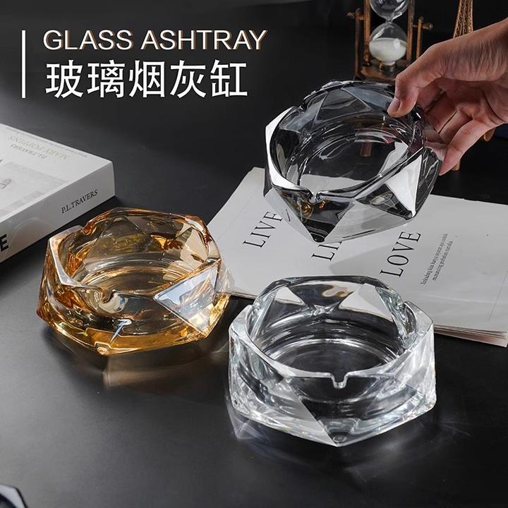 水晶烟灰缸ins高颜值客厅茶几透明玻璃碗办公室酒店烟缸现代简约