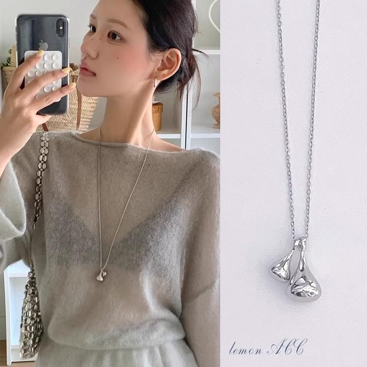 铜合金项链 银色水滴吊坠项链女小众高级感气质长款秋冬毛衣链潮