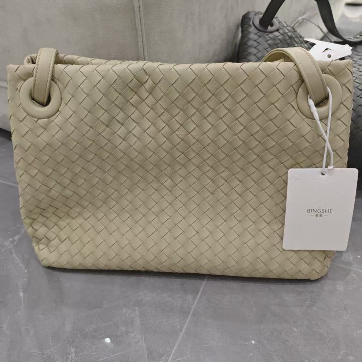 YUSHA/高档大号奶油杏编织双桥单肩托特包-10095