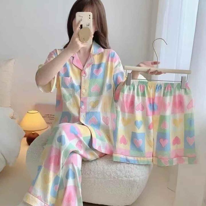 【三件套云朵棉】甜美新款短袖+短裤+长裤三件套睡衣女家居服333