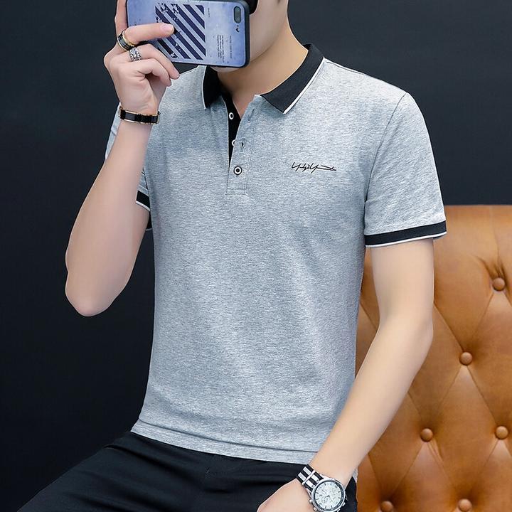 夏季新款短袖T恤时尚百搭潮流翻领半袖POLO衫青春流行印花薄款男