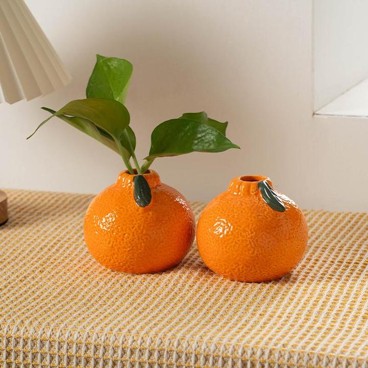 创意橘子花瓶陶瓷水养绿萝水培花盆花器客厅桌面办公桌装陶瓷摆件