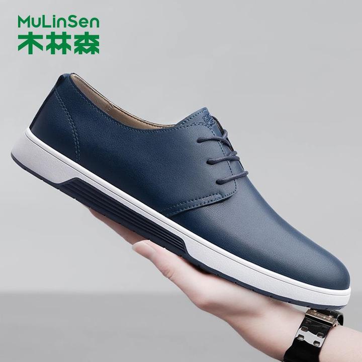 木林森男鞋秋季商务休闲皮鞋真皮软皮软底软皮透气镂空豆豆鞋