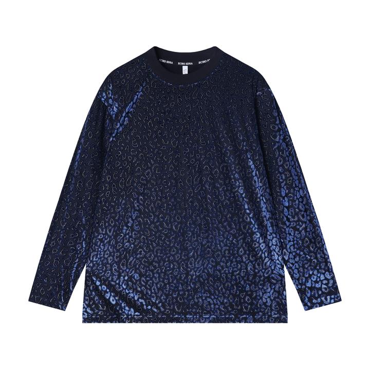 T2588高级感新款韩版撞色提花圆领长袖T恤小众设计满印休闲上衣