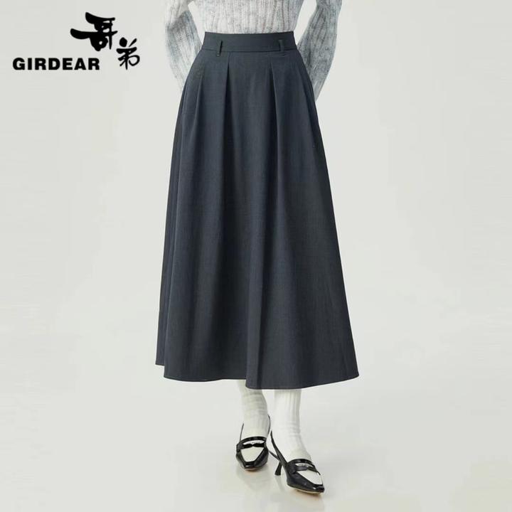 哥弟春夏高腰新中式伞裙复古显瘦气质时尚百搭中长半身裙 1200366