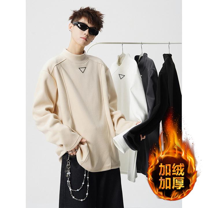 【现货+送运费险】秋冬德绒半高领印花三角长袖男加绒时尚打底潮流