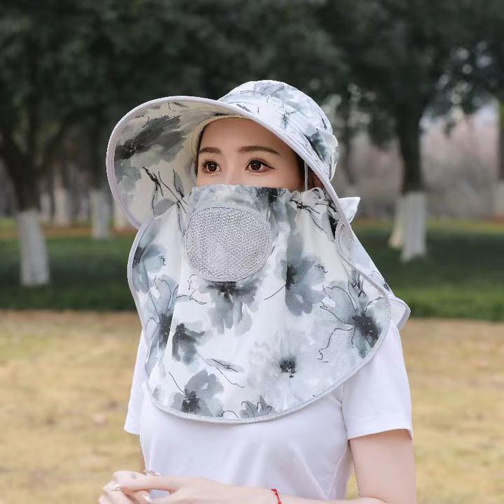 帽子女防晒帽防紫外线面罩全脸遮脸遮阳帽大帽檐采茶帽脸罩太阳帽