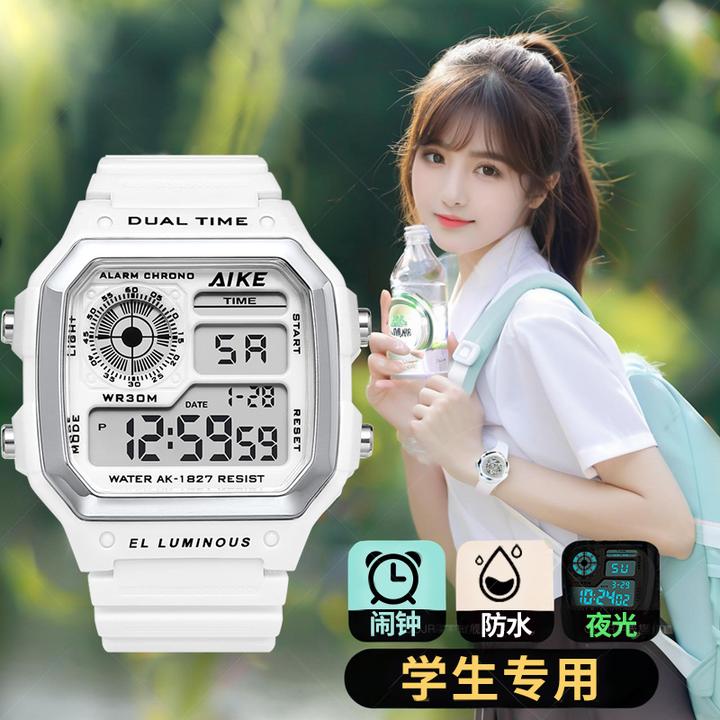 初高中学生党方形电子手表多功能闹钟夜光高颜值防水男女只看时间