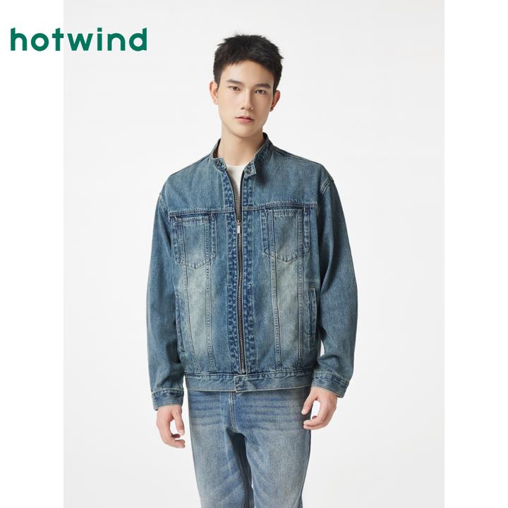 热风牛仔夹克衬衫2025年春季新款男士立领休闲拉链上衣F07M25107