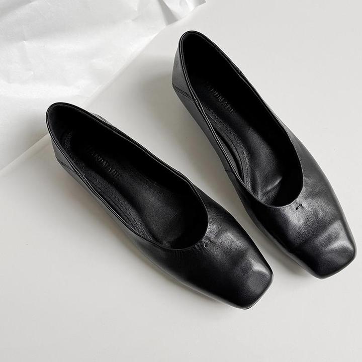 名媛 法式甜美粉色单鞋 | 春秋舒适奶奶鞋方头超软牛皮浅口平底鞋