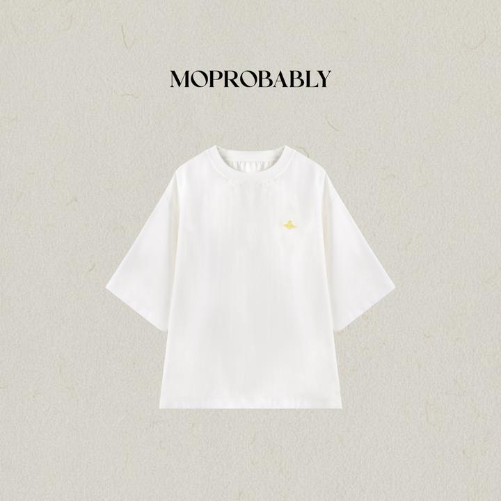 Moprobably李予诺「星球T」"莱赛尔+亚麻"简约刺绣短袖T恤L5255056