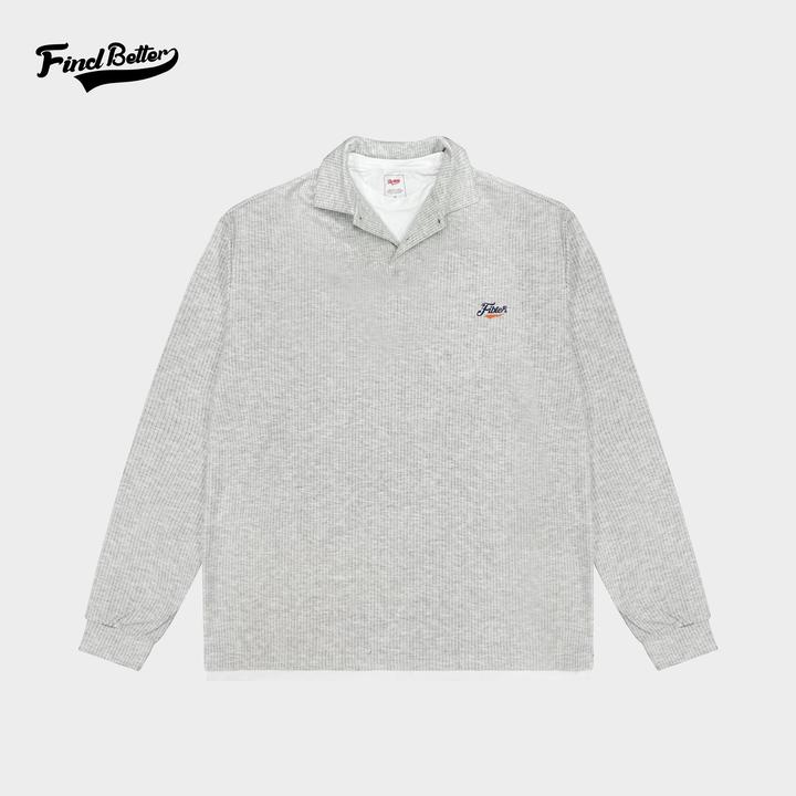 秋冬德绒抓绒条纹棉感宽松透气假两件经典百搭运动长袖T恤男-321